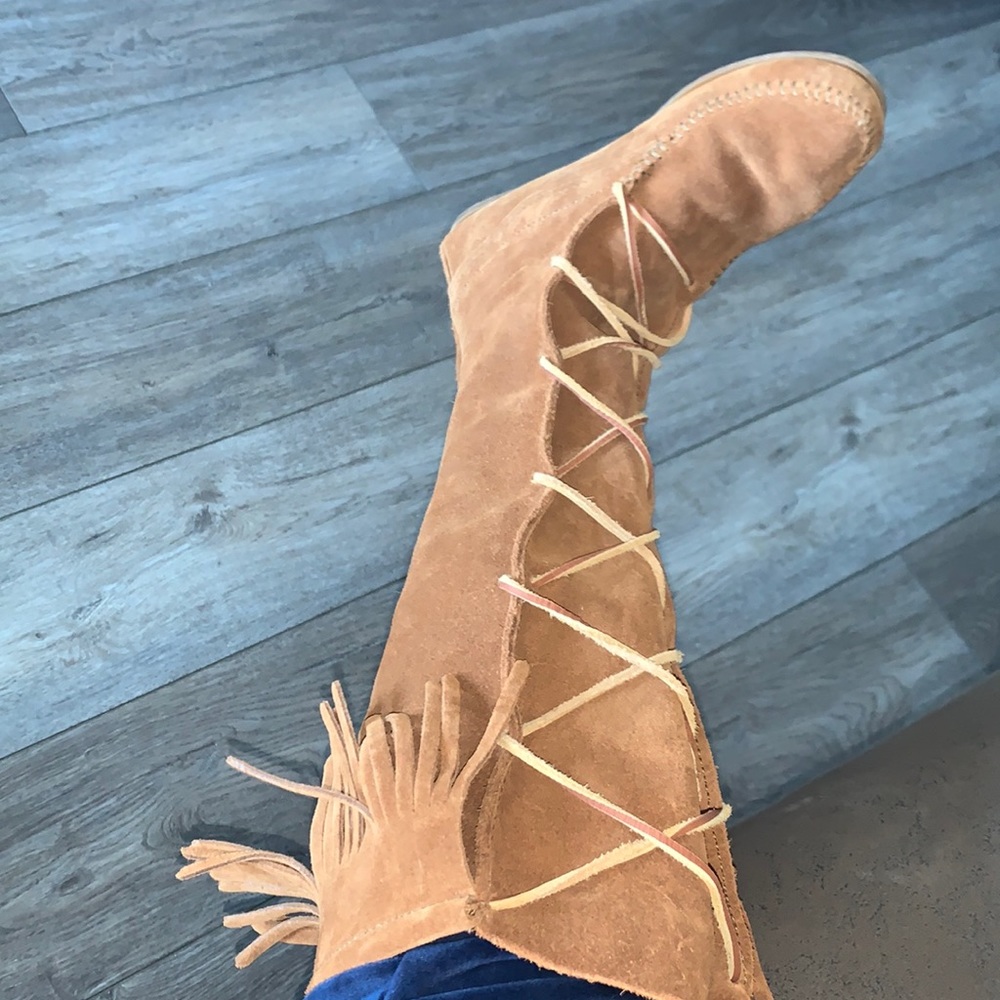 Tan below the knee Moccasin boots